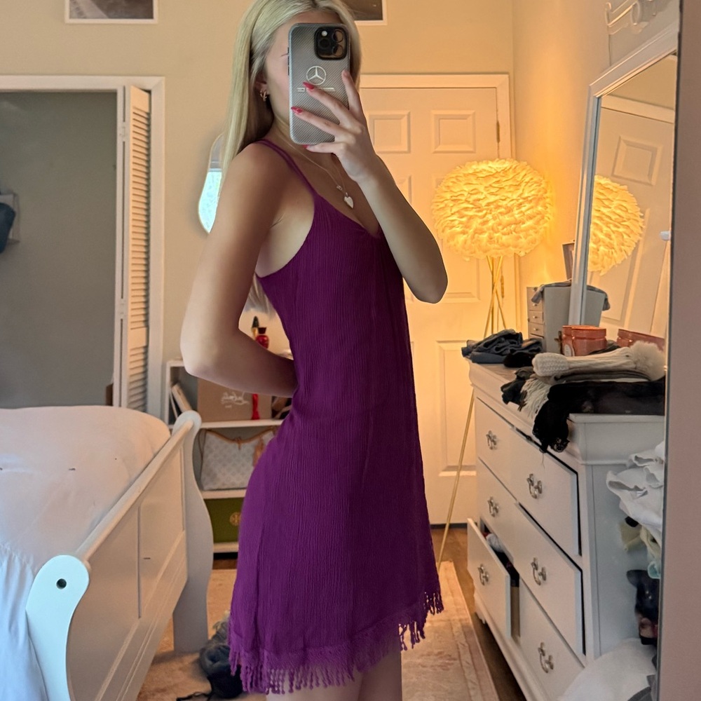 Sleeveless Fringe Hem Slip Dress in Deep Berry